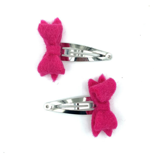 Luna - Leena haarclips strik 2x - fuchsia - viltwol - handgemaakt in Nepal - Smart Simple