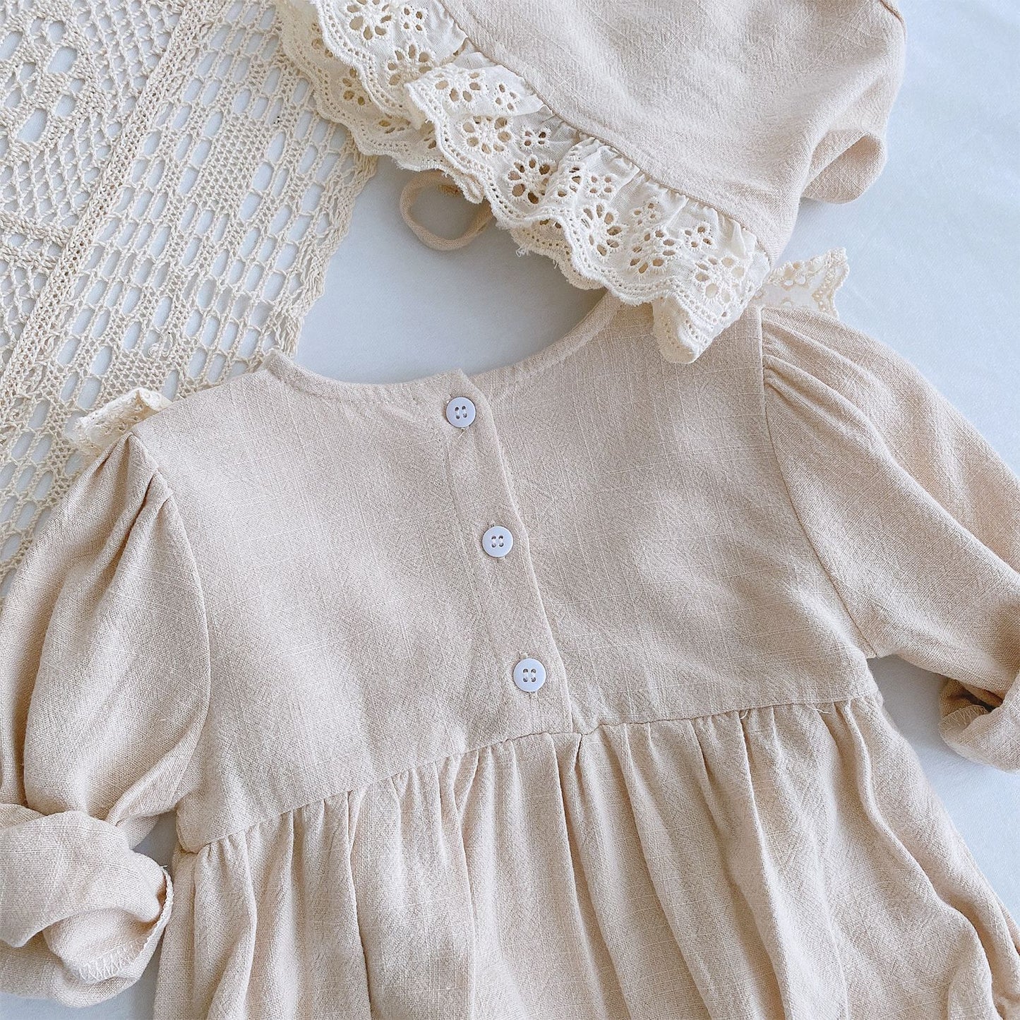 Lente Romper met Gratis Muts – Kantjurkje voor Baby’s (1 Jaar Feestoutfit) - Smart Simple