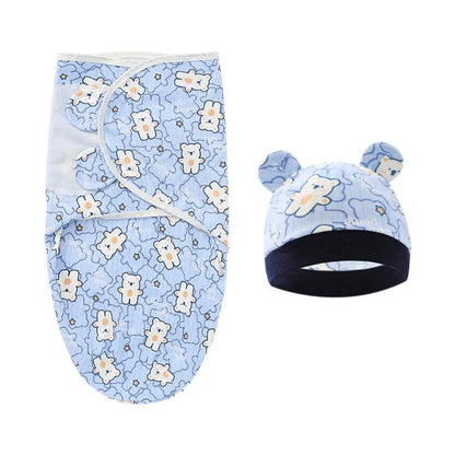 Adjustable Cartoon Cute Newborn Wrap Hat Set Sleeping Bag Swaddle Cotton - Smart Simple