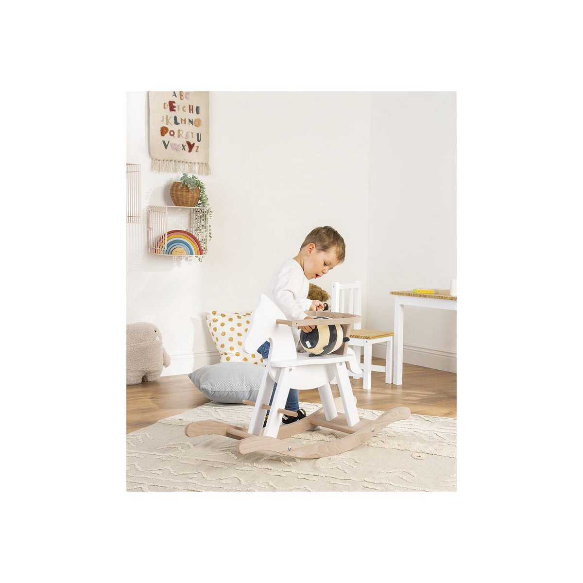 Hobbelpaard 'Pinolino' met ring, wit/naturel - Smart Simple