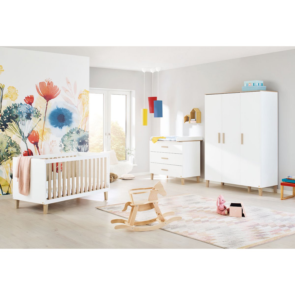 Kwekerij 'Lumi' breed groot 3 delen: ledikant, brede commode, grote kledingkast - Smart Simple