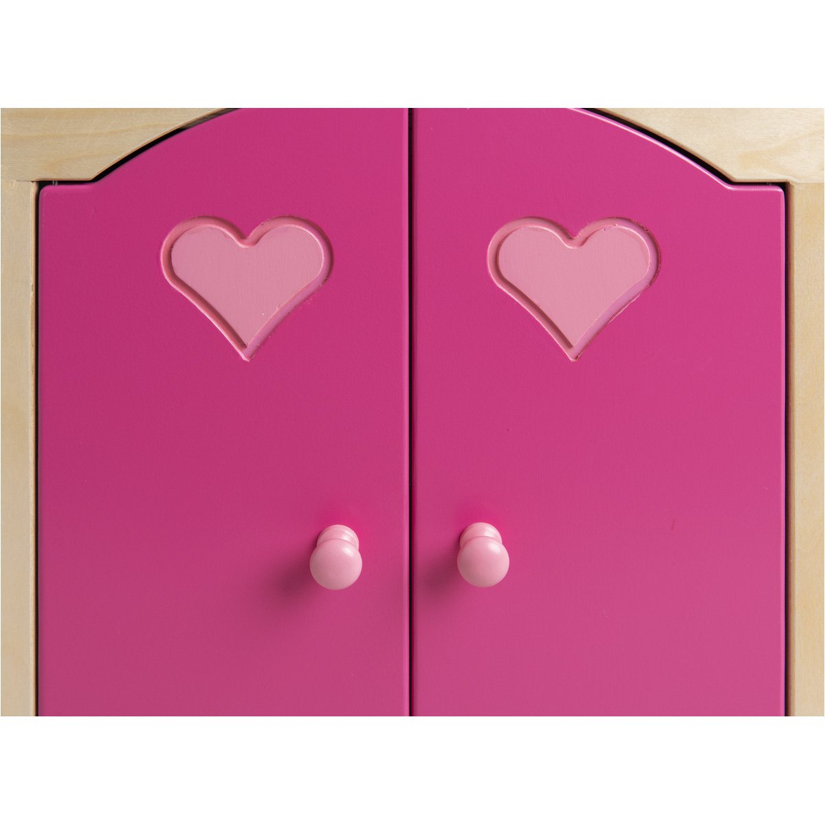 Van Dijk Toys houten speelgoed Poppenkledingkast - Naturel met roze (Kinderopvang kwaliteit)