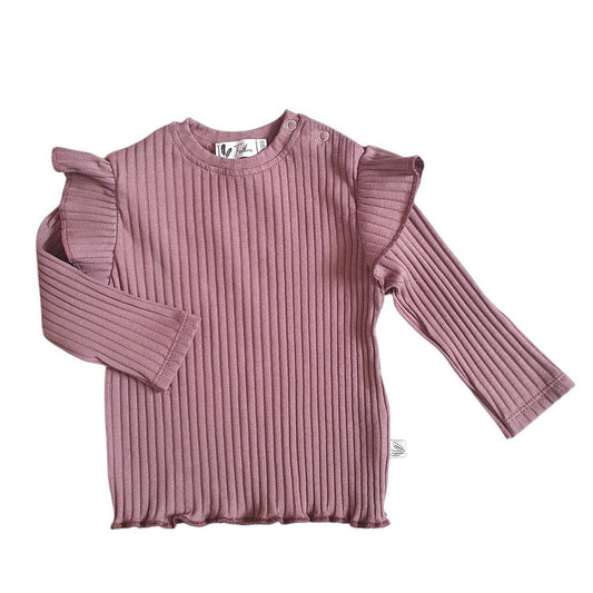 Longsleeve ruffle Wide rib jersey Mauve - Smart Simple