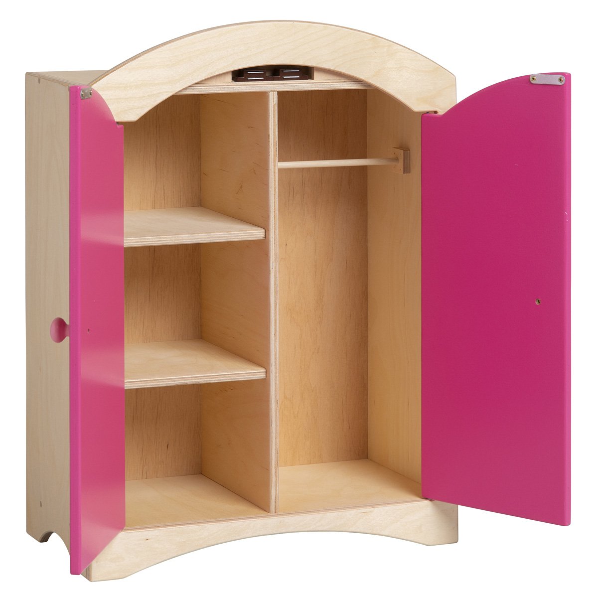 Van Dijk Toys houten speelgoed Poppenkledingkast - Naturel met roze (Kinderopvang kwaliteit)