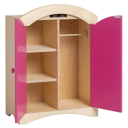 Van Dijk Toys houten speelgoed Poppenkledingkast - Naturel met roze (Kinderopvang kwaliteit)