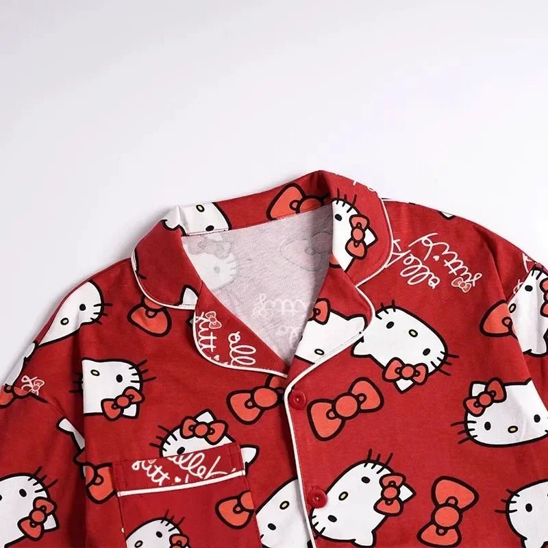 Sanrio Hello Kitty Baby Girls Pajamas Set Child Cartoon lapel Long Sleeve Top+Trousers 2Pcs Sleepwear Suit Kid Clothes Nightgown - Smart Simple